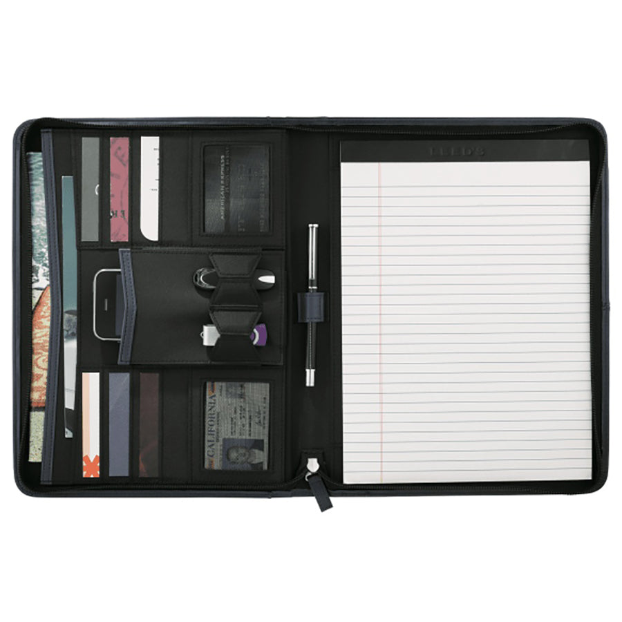 ACBL Leed's Navy Pedova Zippered UltraHyde Padfolio with FSC Mix Paper