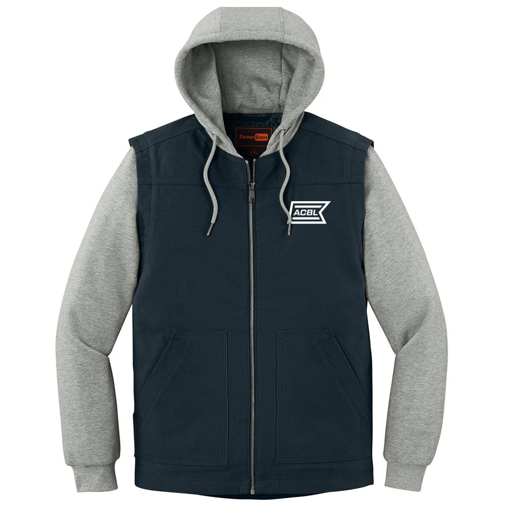 CornerStone Men's Navy/Heather Grey Duck Fleece Full-Zip Hooded Jacket