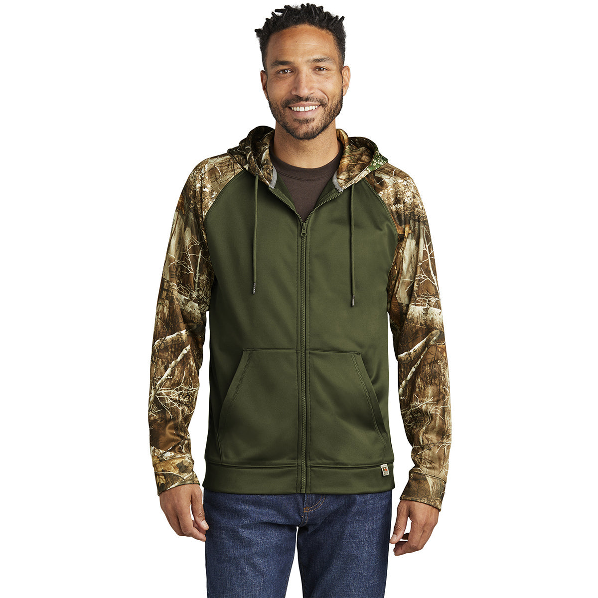 Russell Outdoors Men's Olive Drab Green/Realtree Edge Realtree Performance Colorblock Full Zip Hoodie